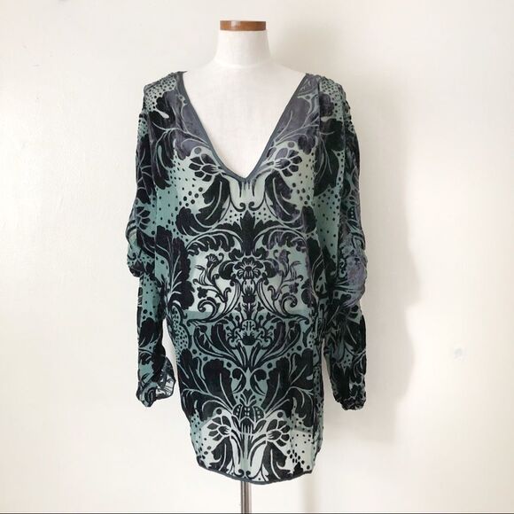 Free People Florence Flock Mini Dress Green Velvet Size XS NWOT - Picture 2 of 10